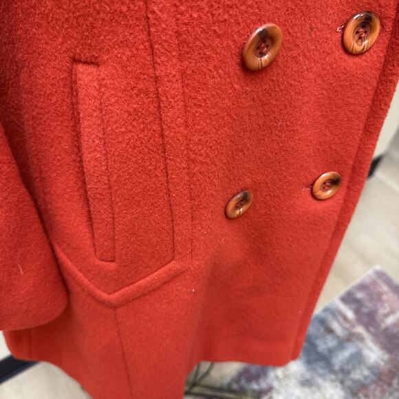 VTG 60s Orange Wool Coat Real Rabbit Fur Collar Double Breasted Union Made USA - Picture 7 of 9